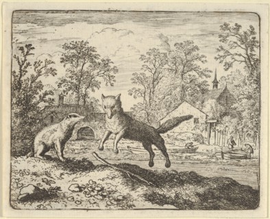 The Badger Imposes as Punishment to Jump Three Times Over a Stick on the Ground. From Hendrick van Alcmar's Renard The Fox