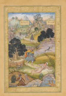 A Muslim Pilgrim Learns a Lesson in Piety from a Brahman, Folio from a Khamsa (Quintet) of Amir Khusrau Dihlavi, 1597-98.