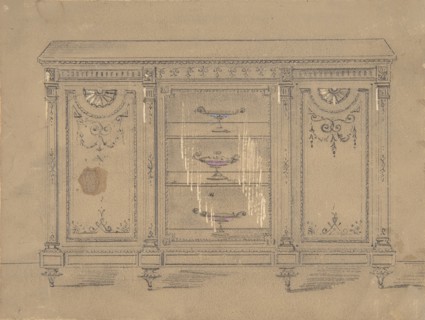 Cabinet Design with Glass Center Door, 19th century.