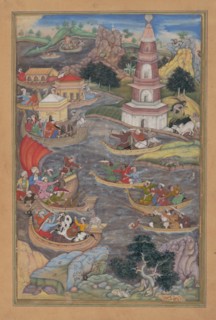 Alexander Fights a Sea Battle, Folio from a Khamsa (Quintet) of Amir Khusrau Dihlavi, 1597-98.