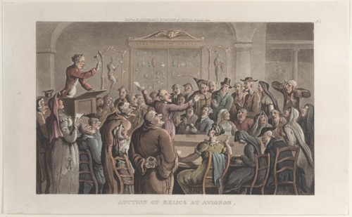 Auction of Relics at Avignon, from "Journal of Sentimental Travels in the Southern Provinces of France, Shortly Before the Revolution", 1821.