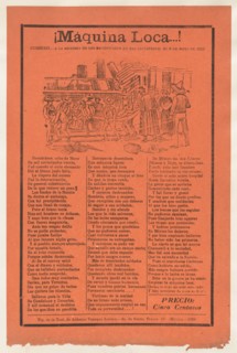 Broadsheet relating to a train accident that killed many people, wounded victims being carried on stretchers, 1920 (published).