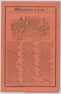 Broadsheet relating to a train accident that killed many people, wounded victims being carried on stretchers, 1920 (published).
