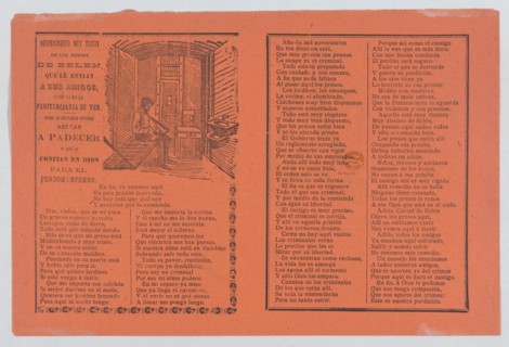 Broadsheet relating to life in prison, a man in his jail cell, ca 1900-1913.