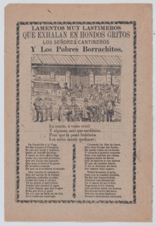 Broadsheet relating to men who frequent bars, different groups of men walking in the streets and one man running after a trolley car, ca. 1903.