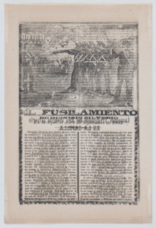 Broadsheet relating to the execution of a murderer named Dionisio Silverio, a firing squad in the upper section, ca.1903.