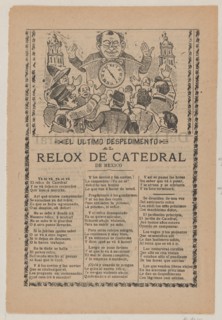 Broadsheet relating to the new clock installed in the cathedral in Mexico City in June 1905, 1905.