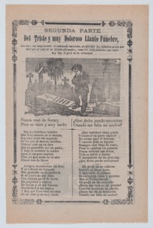 Broadsheet relating to the plight of an orphan, young boy mourning in a cemetery, ca. 1900-1913.
