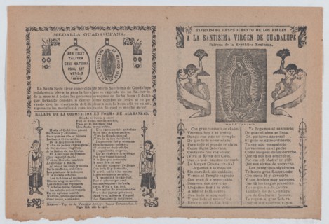 Broadsheet relating to the Virgin of Guadalupe who is shown flanked by angels, 1901.