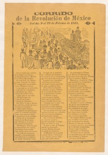Broadsheet with corrida relating to the Mexican Revolution for the days 9-19 February 1913, 1913.
