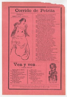 Broadsheet with two different love songs, woman wearing an evening gown sitting on the edge of her seat and another woman holding a cup, ca. 1918 (published).
