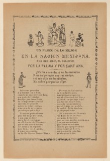 Broadside detailing a religious procession for Saint John and Saint Ana, multiple figures dancing and celebrating, ca. 1900-1913.