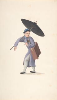 Chinese Man with Parasol, Rattle and Box, 19th century.
