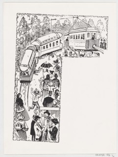 Chaos and fatalities resulting from a broken electric trolley car, from a broadside entitled 'Alegre Inauguracion del Eléctrico Tranvía', 1900.