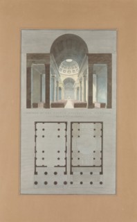 Church of the French Protestants (Eglise Français du Saint Esprit), New York (section and plan), 1831-34.