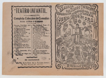 Cover for 'Juan Pico de Oro', a man in a pulpit addressing a crowd before him, ca. 1880-1910.