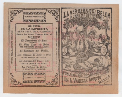 Cover for 'La Verbena de Belen o Una Fiesta Pastoril", people having a picnic in a field, ca. 1901.