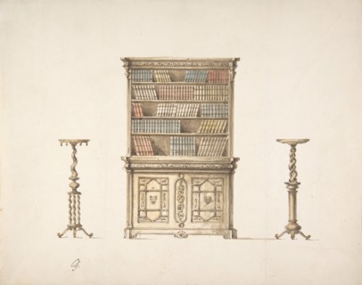 Design for a Bookcabinet and Two Pedestals (Verso: sketch), early 19th century.
