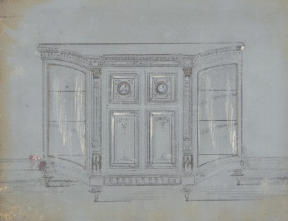 Design for a Cabinet with Glass Side Doors and Porcelain Plaques, 19th century.