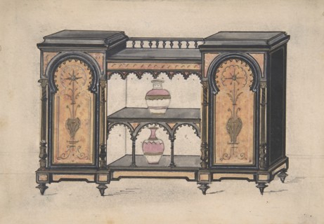 Design for a Cabinet with Two Central Shelves and Arched Doors, 19th century.