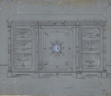 Design for a Cabinet witha Porcelain Plaque on the Center Panel, 19th century.