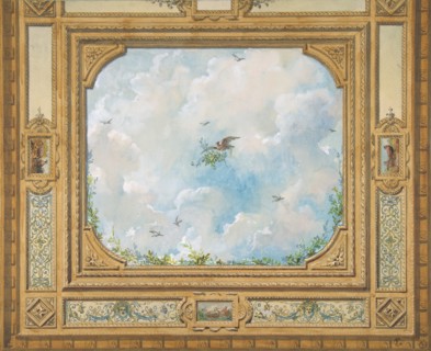 Design for a ceiling decorated with clouds and birds, 1830-97.