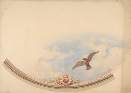 Design for a ceiling painted with clouds and a soaring eagle, second half 19th century.
