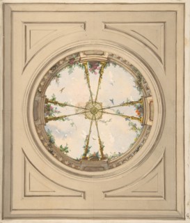 Design for a ceiling painted with clouds and trellis work, second half 19th century.