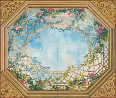Design for a ceiling painted with clouds, trellises, and roses, second half 19th century.