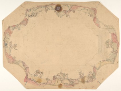 Design for a ceiling painted with putti, garlands, and swags, second half 19th century.