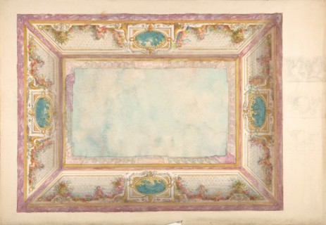 Design for a ceiling with trompe l'oeil balustrade and putti, second half 19th century.