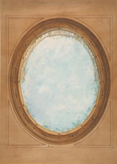 Design for a ceiling with trompe l'oeil balustrade and sky, 1869.