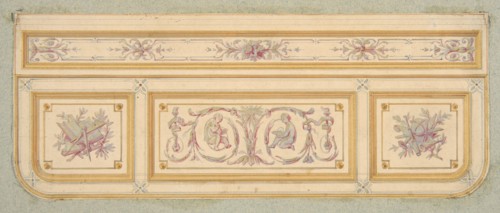 Design for a ceiling with two putti and symbols for the arts, second half 19th century.