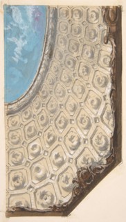 Design for a coffered ceiling with a central oval painted in clouds, 1830-97.