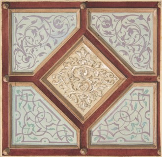 Design for a coffered ceiling with alternative decorative patterns, 1840-97.
