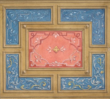Design for a coffered ceiling with painted panels, 1840-97.