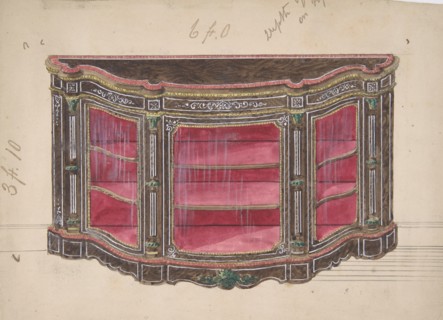 Design for a Glass Fronted Cabinet with Red Interior, 19th century.