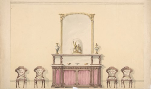 Design for a Mirrored Cabinet and Four Chairs, early 19th century.