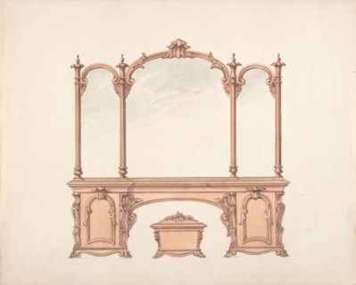 Design for a Mirrored Sideboard with Rococo Ornament, and Casket, early 19th century.