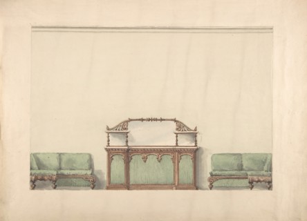 Design for a Mirrored, Marble-topped Cabinet and Two Sofas, early 19th century.