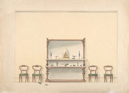 Design for a Mirrored, Marble-topped Sideboard and Four Chairs, early 19th century.