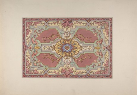 Design for a Painted Ceiling with Strapwork and Foliage on a Rose Background, second half 19th century.
