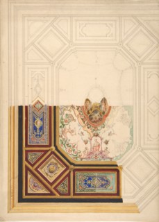 Design for a paneled ceiling to be painted in grotesque motifs, 19th century.