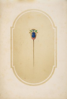 Design for a pin with a blue scarab, 19th century.