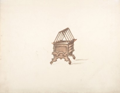 Design for a Two-sided Bookstand with Shelves (Verso: sketch), early 19th century.