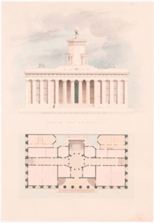 Design for a University (entrance facade and plan), n.d..