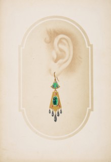 Design for an earring with a green scarab, 19th century.