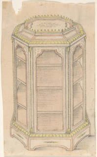 Design for an Octagonal Cabinet with Glass Doors and Shelves, 19th century.