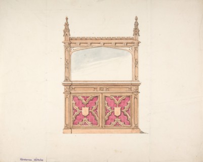 Design for Gothic Style Cabinet with Mirror, early 19th century.