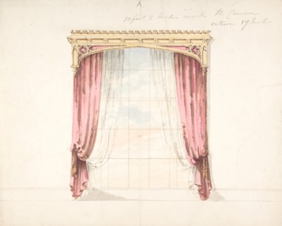 Design for Red Curtains with a Gothic Style Gold Pediment, early 19th century.